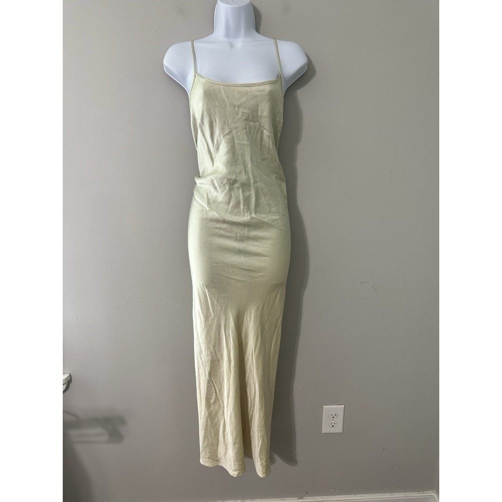 SAINT ART Haley Style Maxi Slip Dress Satin‎ Chartreuse Yellow Size XL